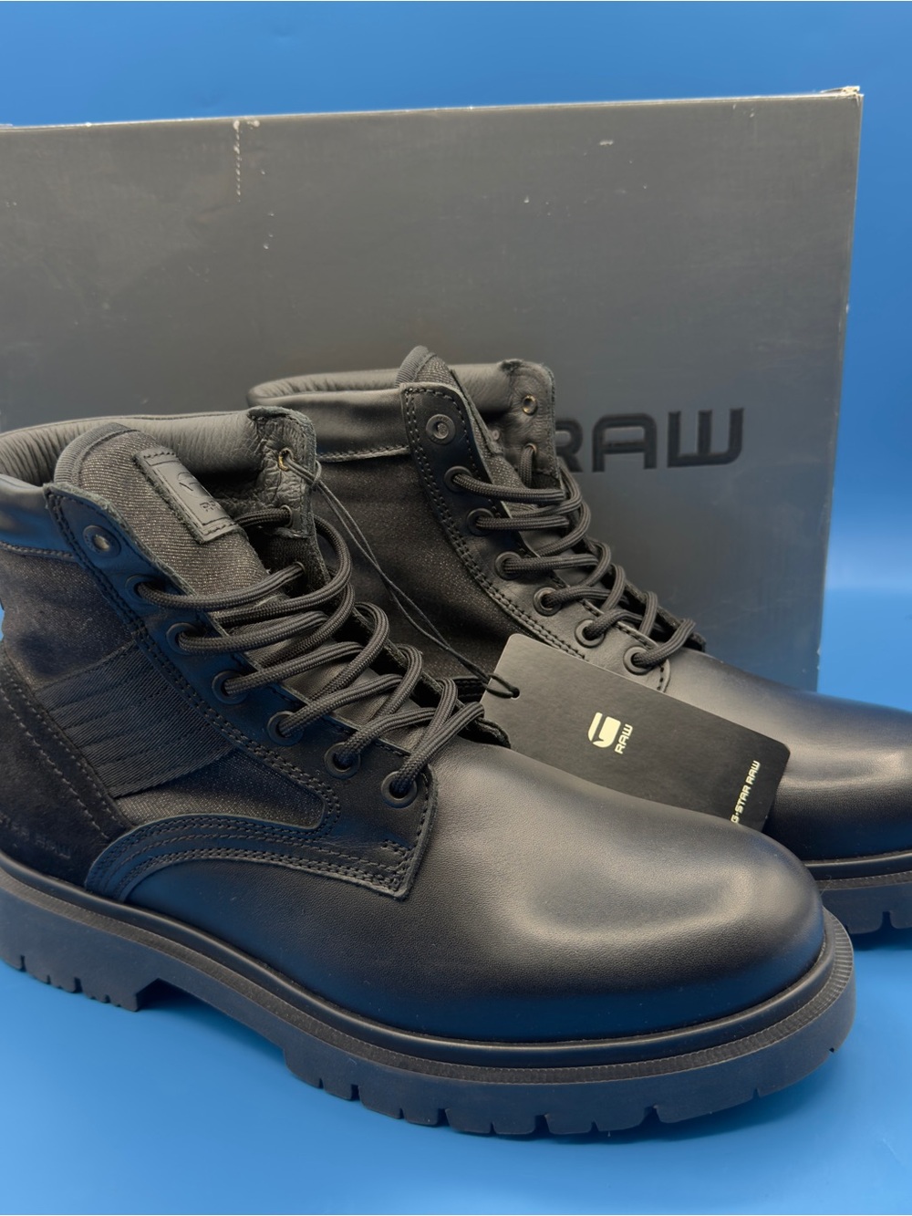 G-Star Black Men's Lace-Up Leather Military Boots